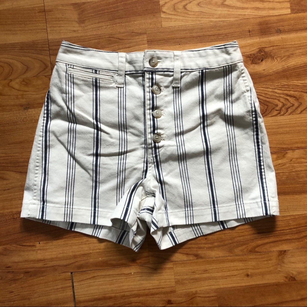 Madewell • white & blue striped high waist shorts with front buttons - size 26 - Picture 5 of 9